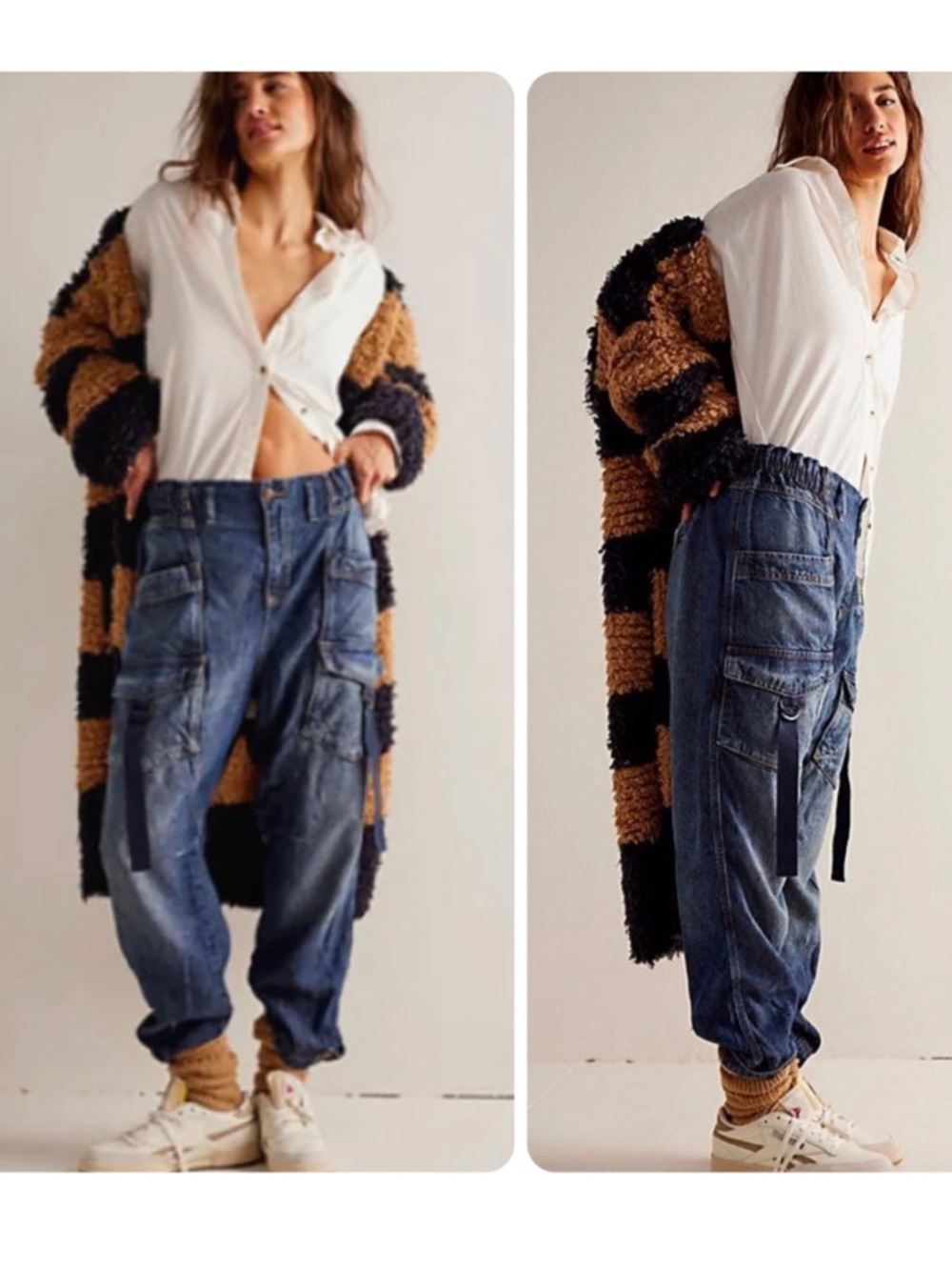 FREE PEOPLE We The Free "Hazel" Drop-Waist Cargo Jeans Grunge M